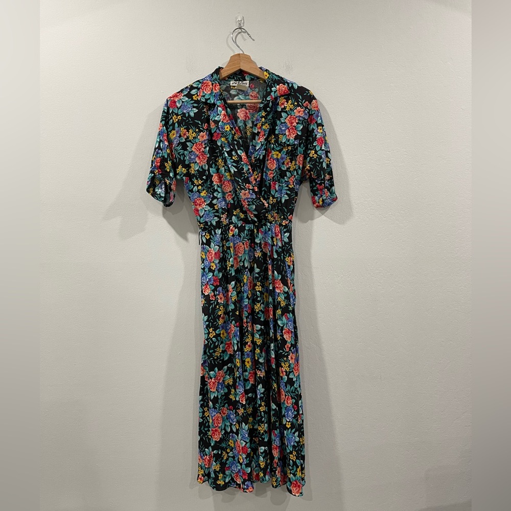 Vintage LaFleur CA Floral Collared Shirt Midi Dress Sz 10